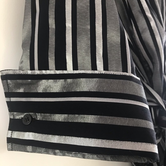 Silver and black stripe top with tie waist - Picture 2 of 6
